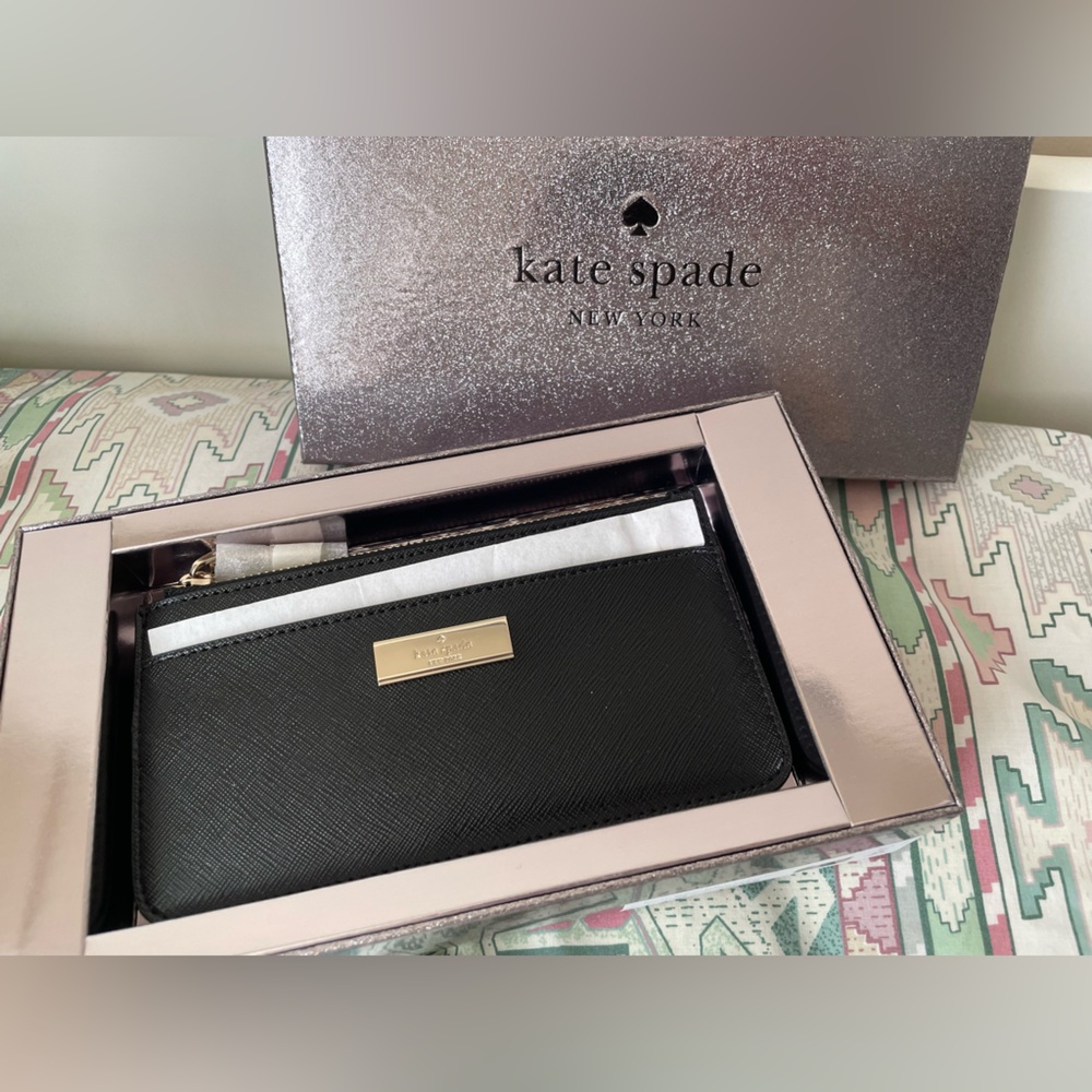 kate spade black leather wristlet wallet